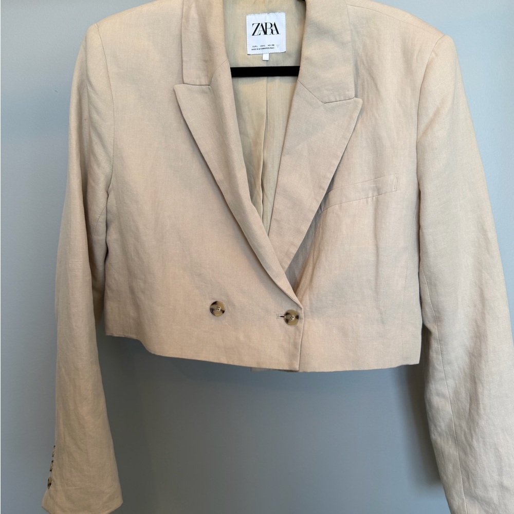 Zara Cropped Linen Blazer
